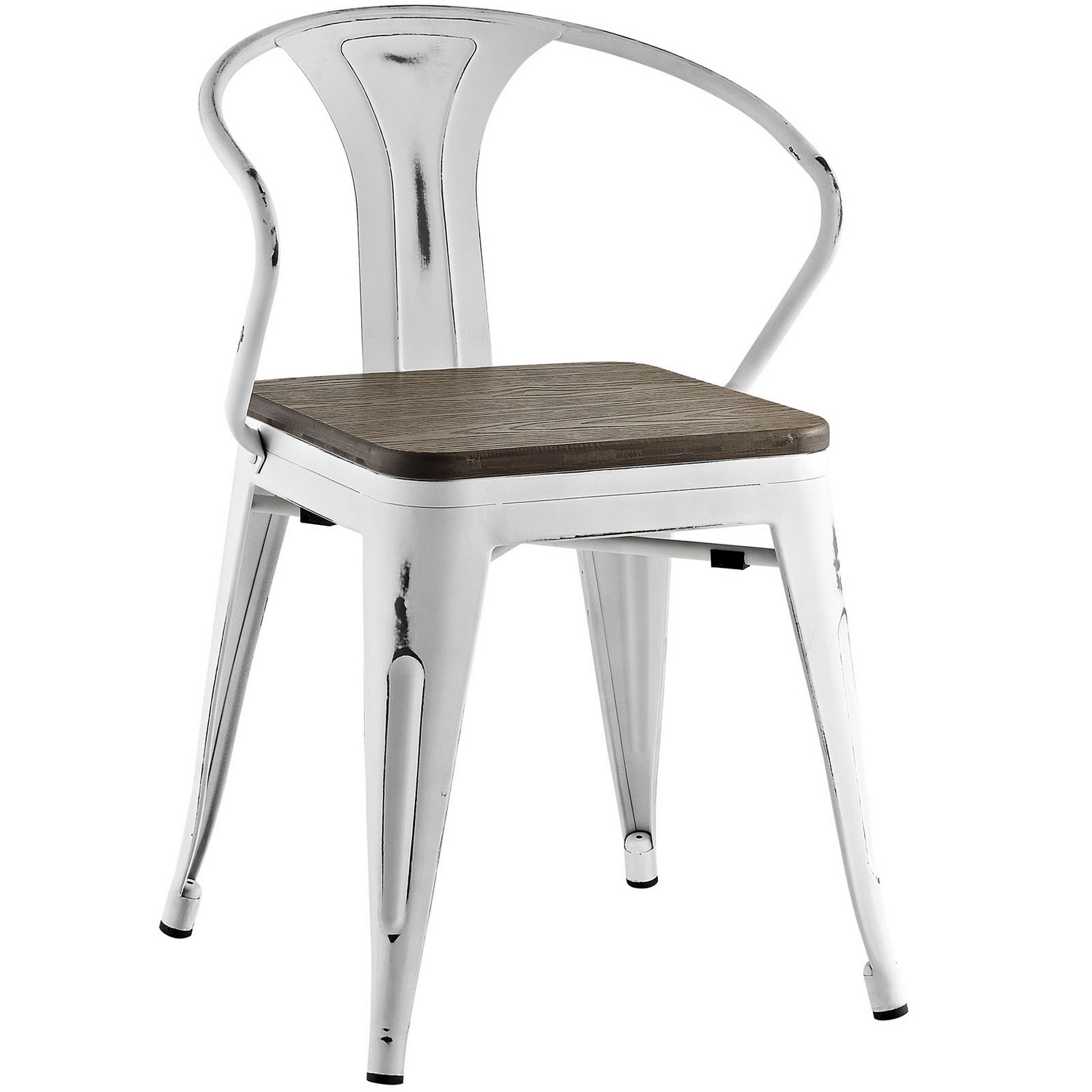 Modway Promenade Dining Chair with Bamboo Seat - White