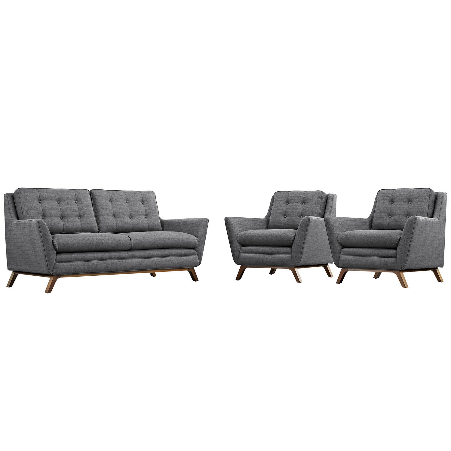 Modway Beguile 3 Piece Fabric Living Room Set - Gray