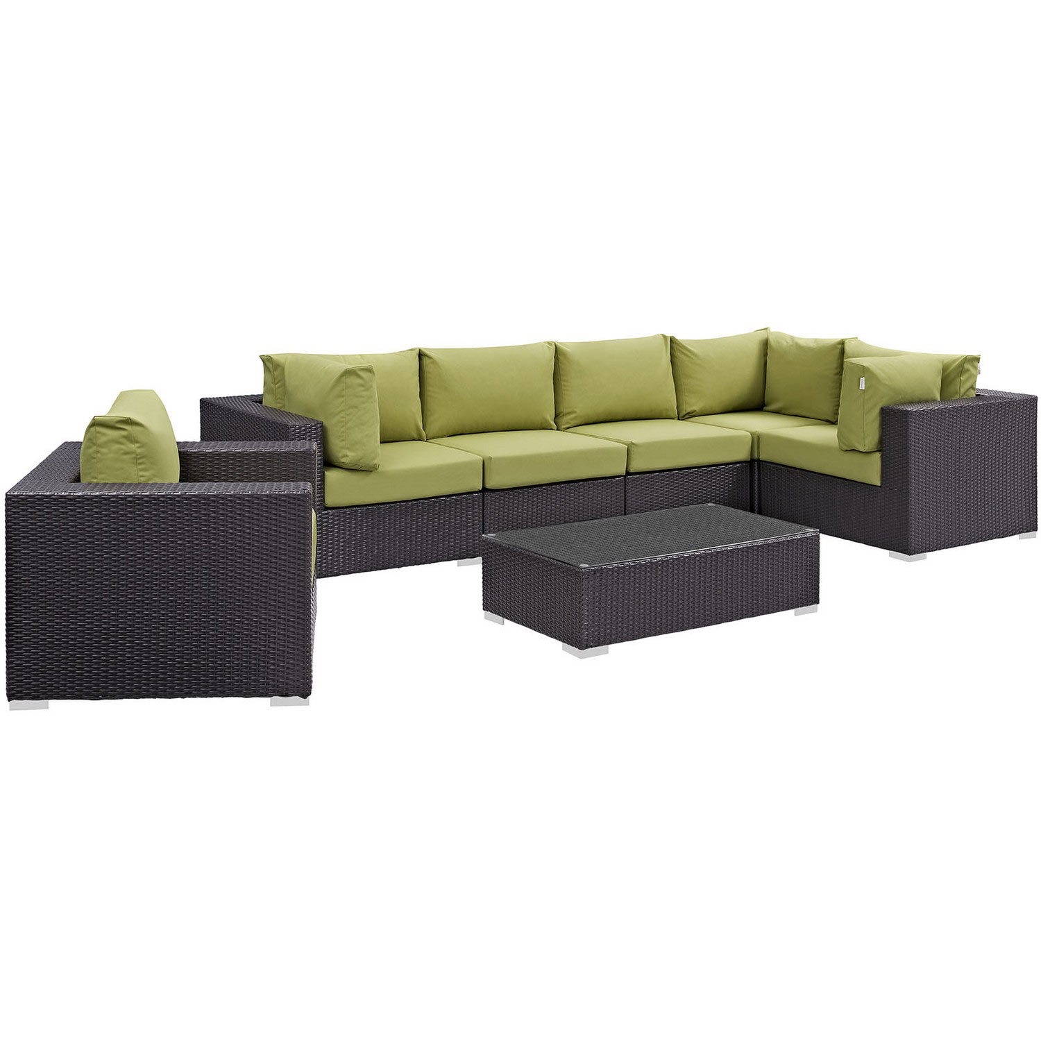 Modway Convene 7 Piece Outdoor Patio Sectional Set - Espresso Peridot