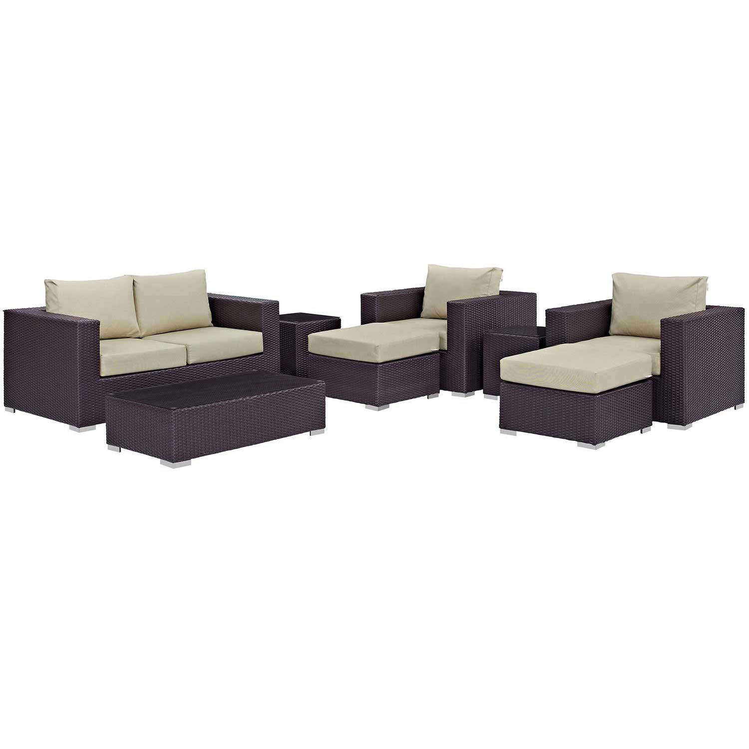 Modway Convene 8 Piece Outdoor Patio Sofa Set - Espresso Beige