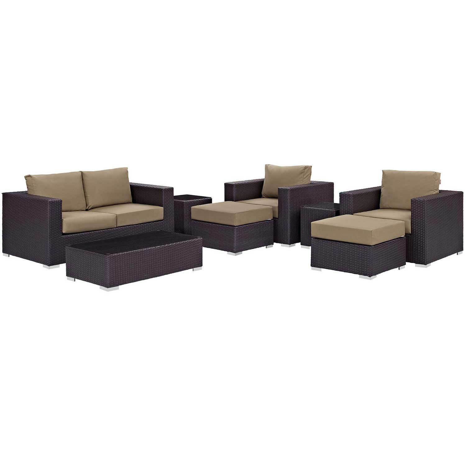 Modway Convene 8 Piece Outdoor Patio Sofa Set - Espresso Mocha