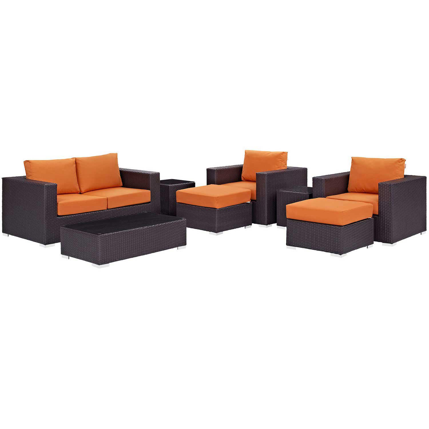 Modway Convene 8 Piece Outdoor Patio Sofa Set - Espresso Orange