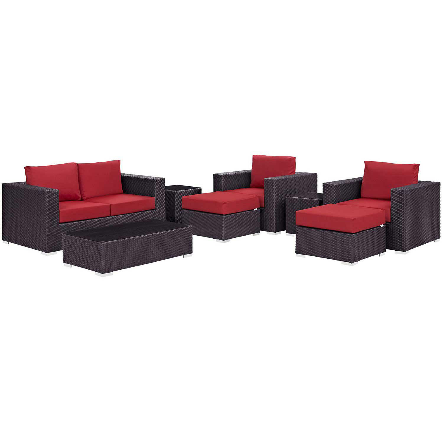 Modway Convene 8 Piece Outdoor Patio Sofa Set - Espresso Red