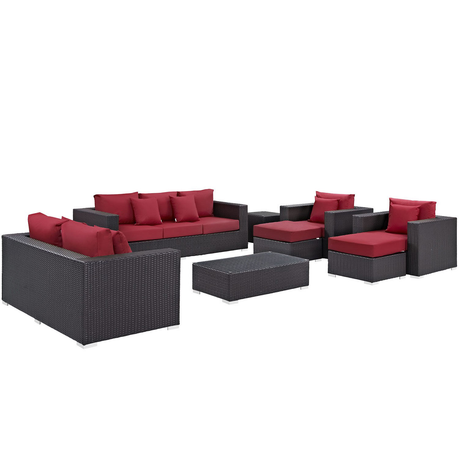 Modway Convene 9 Piece Outdoor Patio Sofa Set - Espresso Red