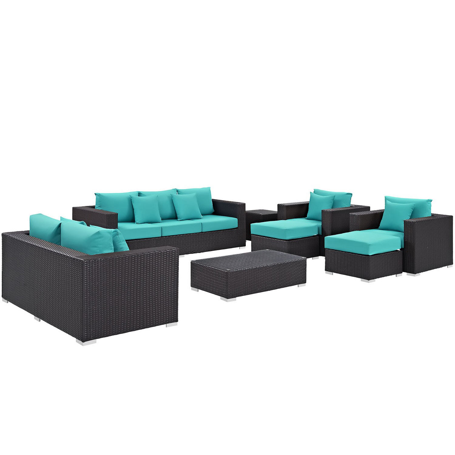 Modway Convene 9 Piece Outdoor Patio Sofa Set - Espresso Turquoise