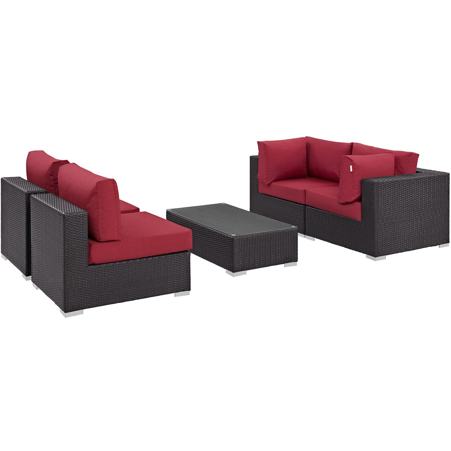 Modway Convene 5 Piece Outdoor Patio Sectional Set - Espresso Red