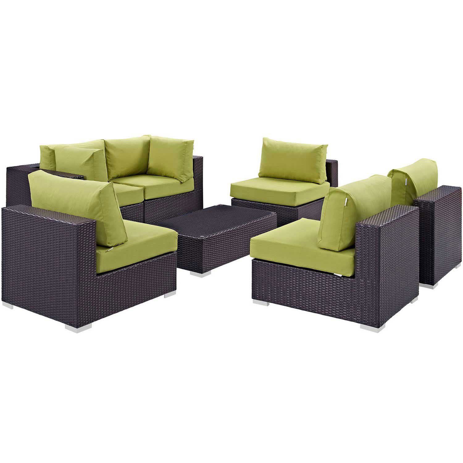 Modway Convene 7 Piece Outdoor Patio Sectional Set - Espresso Peridot