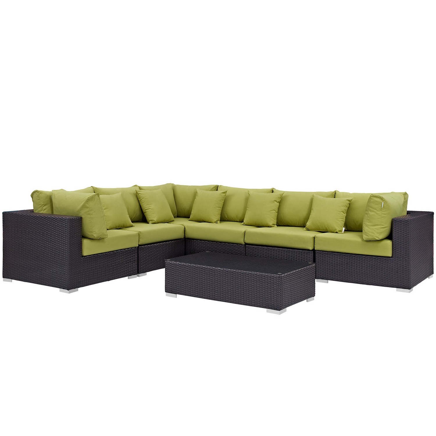 Modway Convene 7 Piece Outdoor Patio Sectional Set - Expresso Peridot