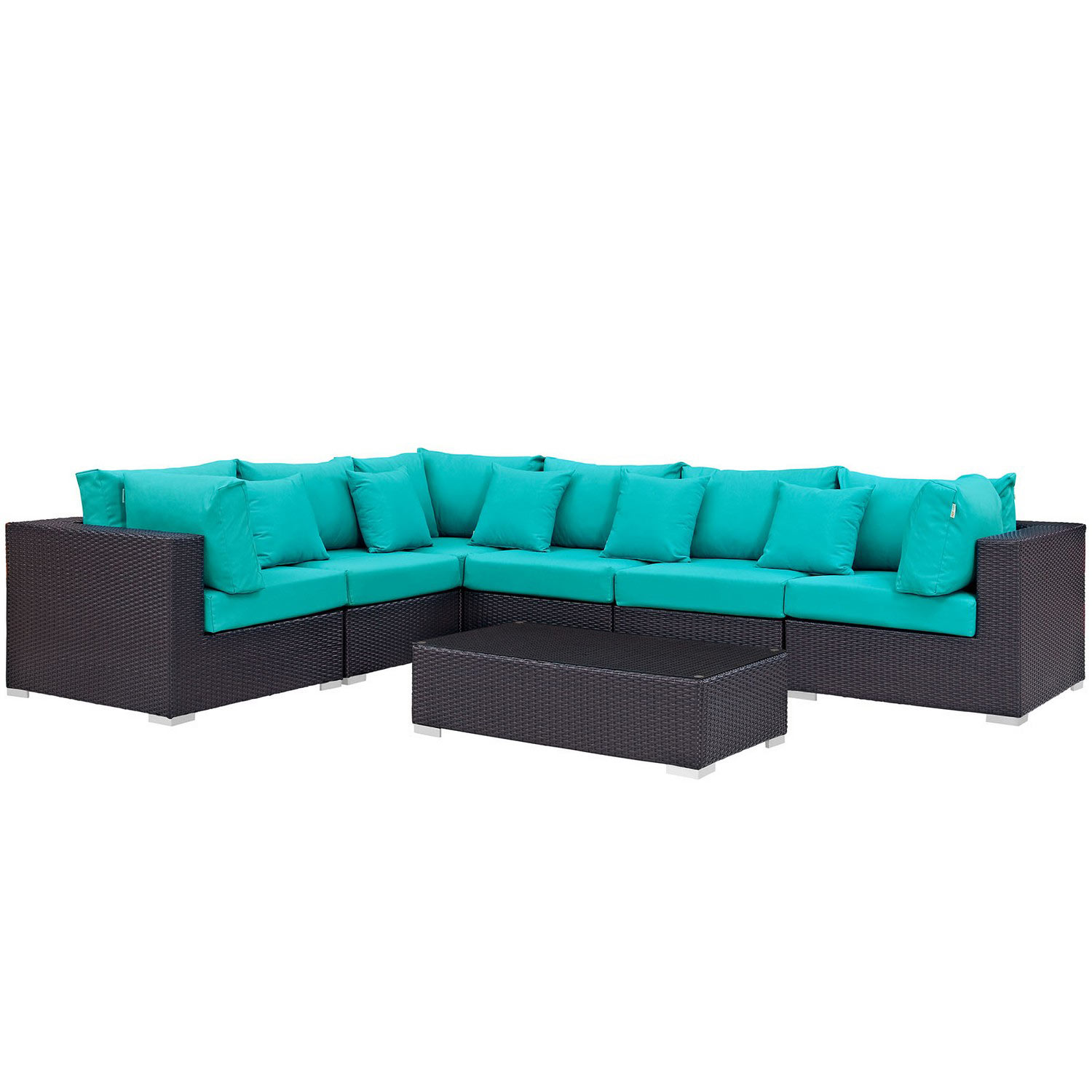 Modway Convene 7 Piece Outdoor Patio Sectional Set - Expresso Turquoise