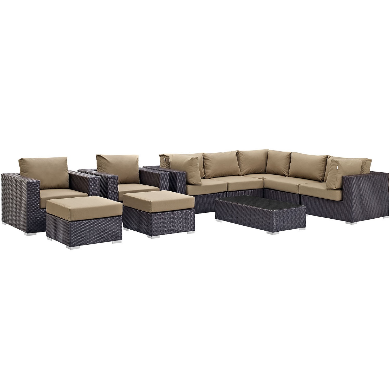 Modway Convene 10 Piece Outdoor Patio Sectional Set - Espresso Mocha