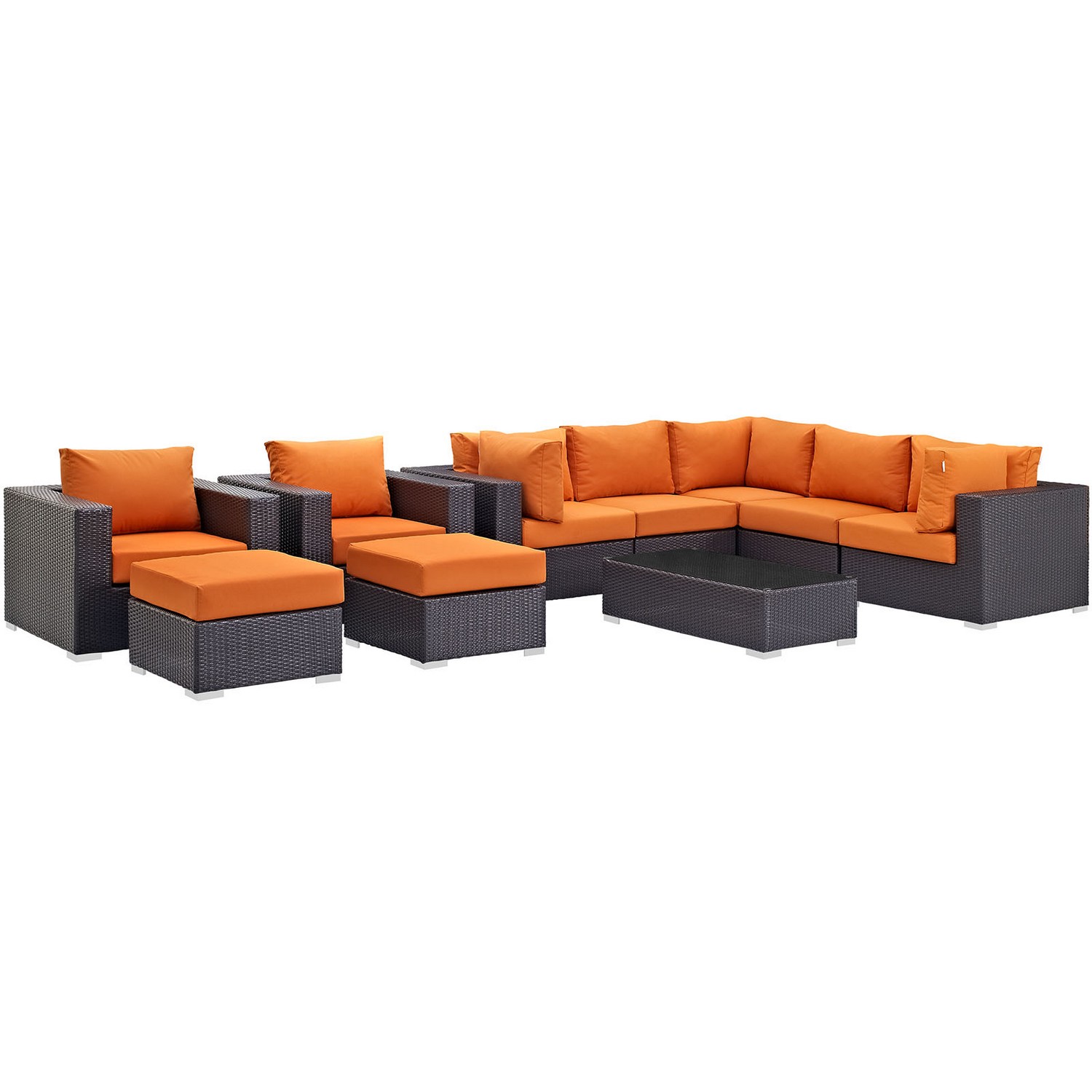 Modway Convene 10 Piece Outdoor Patio Sectional Set - Espresso Orange