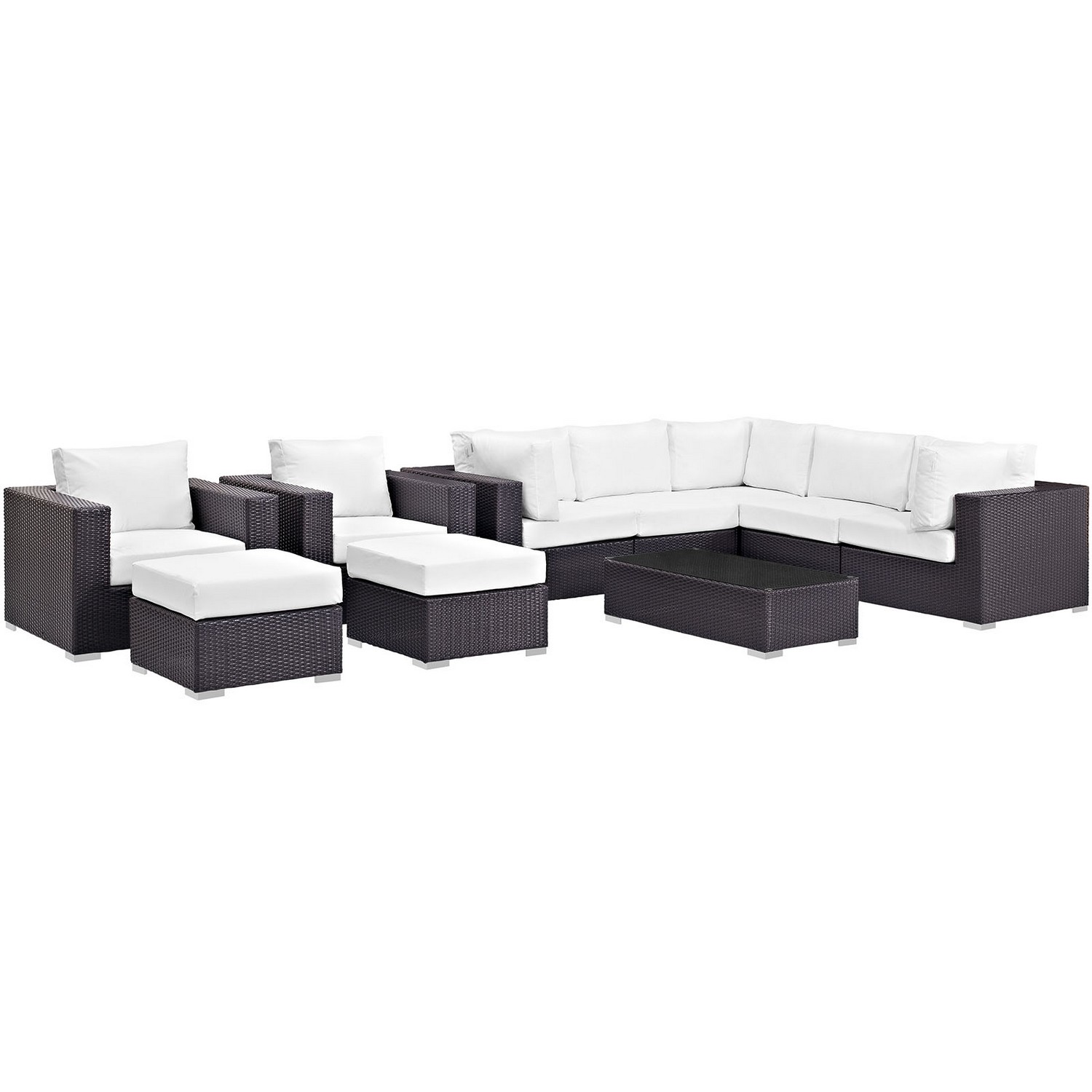 Modway Convene 10 Piece Outdoor Patio Sectional Set - Espresso White