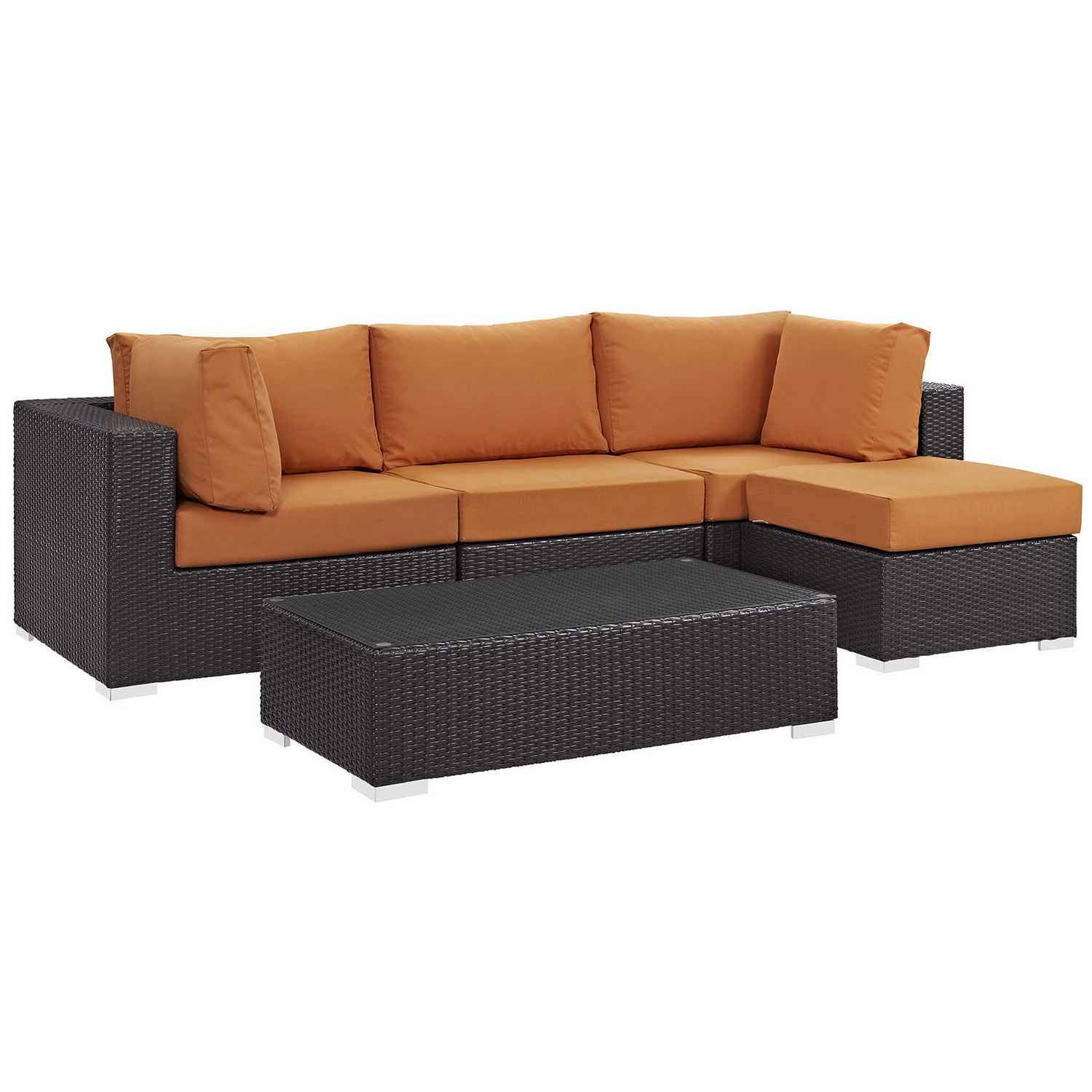 Modway Convene 5 Piece Outdoor Patio Sectional Set - Espresso Orange