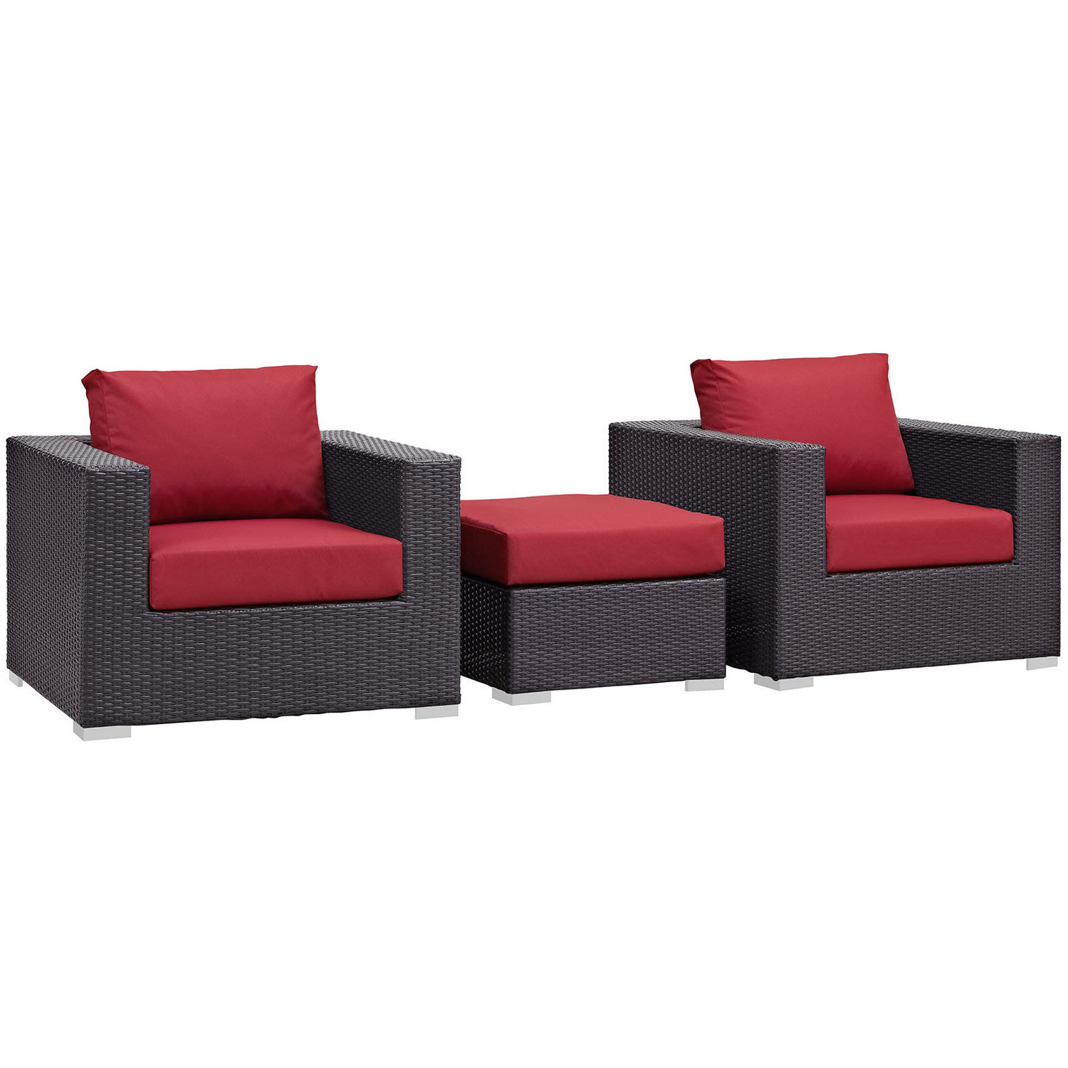 Modway Convene 3 Piece Outdoor Patio Sofa Set - Espresso Red