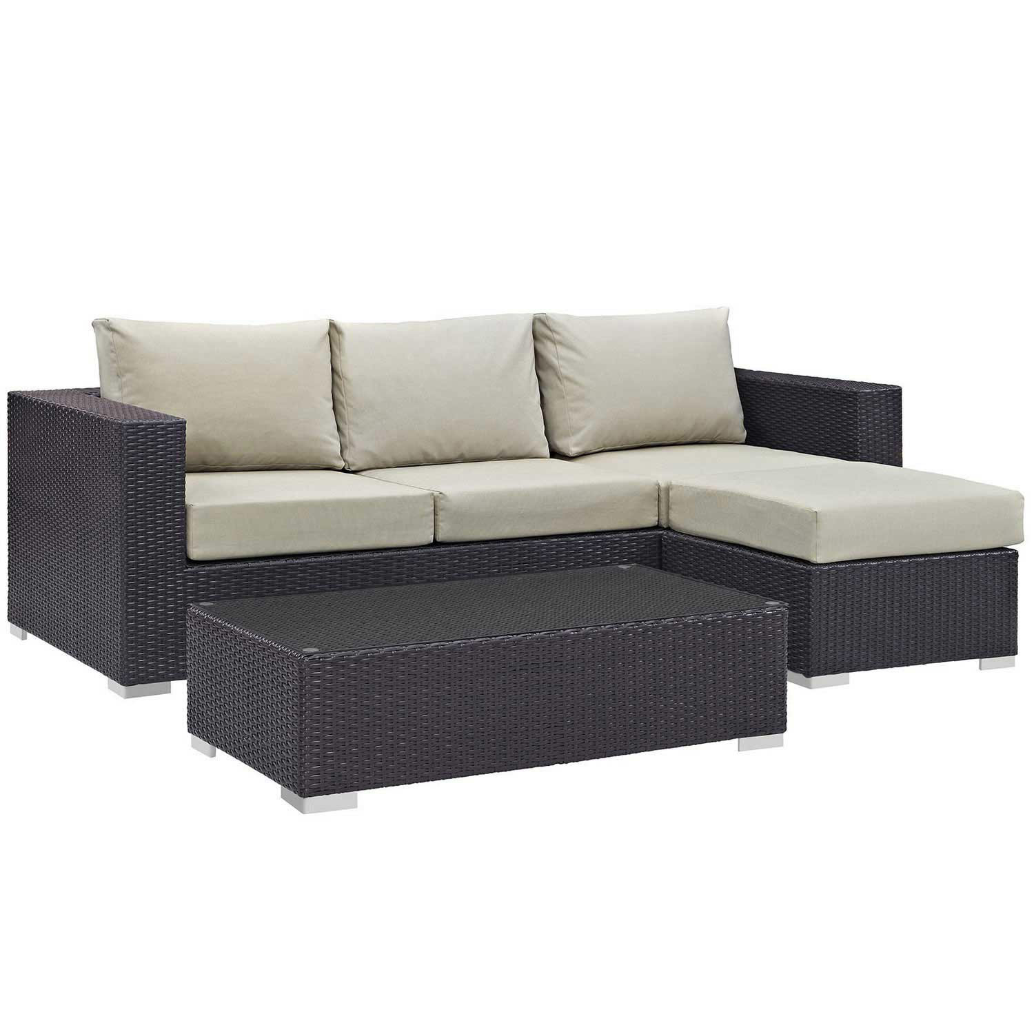 Modway Convene 3 Piece Outdoor Patio Sofa Set - Espresso Beige