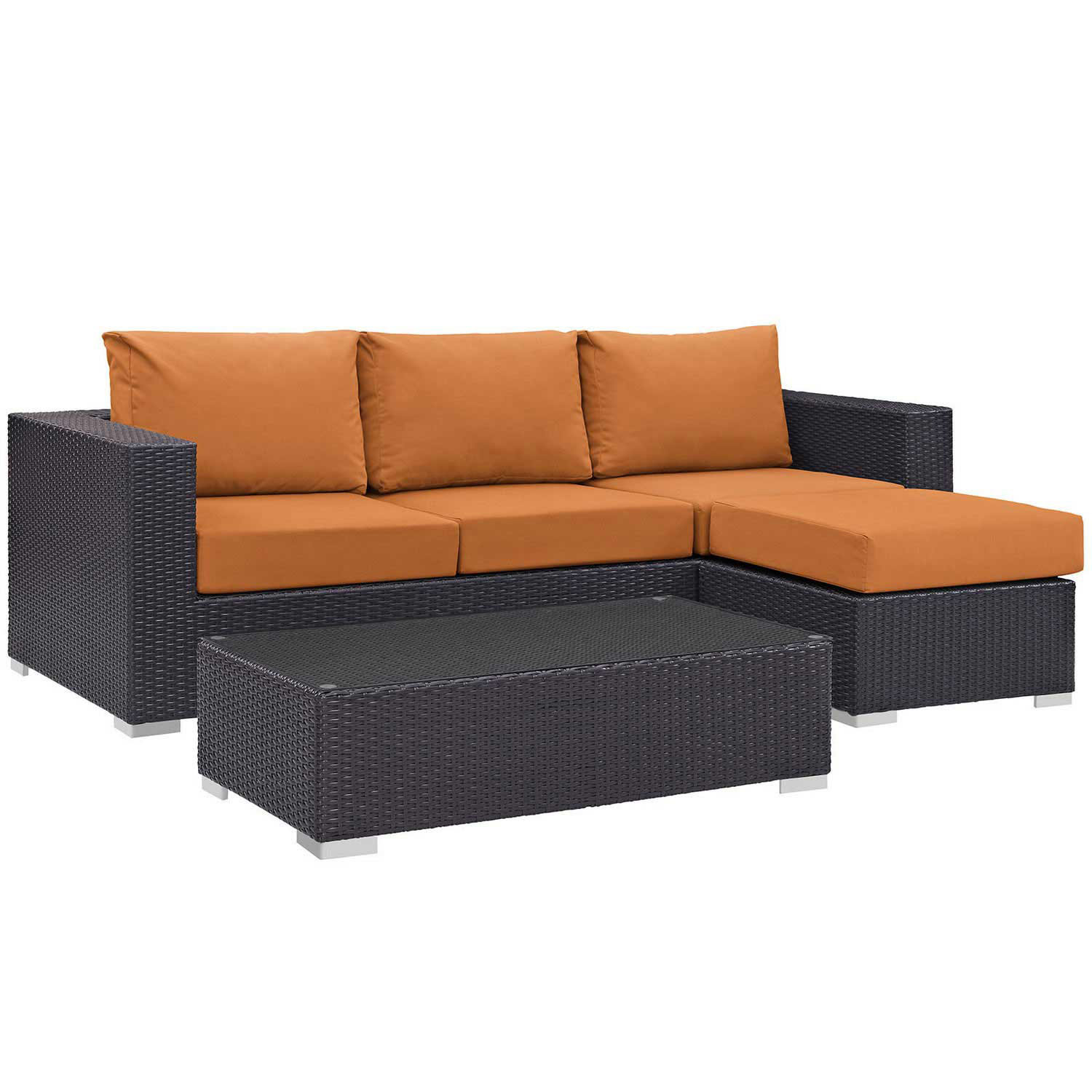Modway Convene 3 Piece Outdoor Patio Sofa Set - Espresso Orange