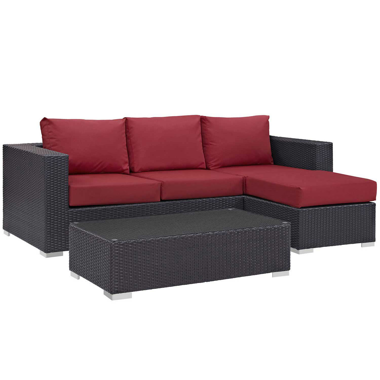 Modway Convene 3 Piece Outdoor Patio Sofa Set - Espresso Red