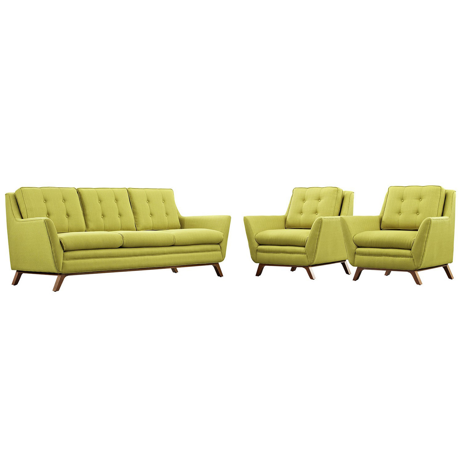 Modway Beguile 3 Piece Fabric Living Room Set - Wheatgrass