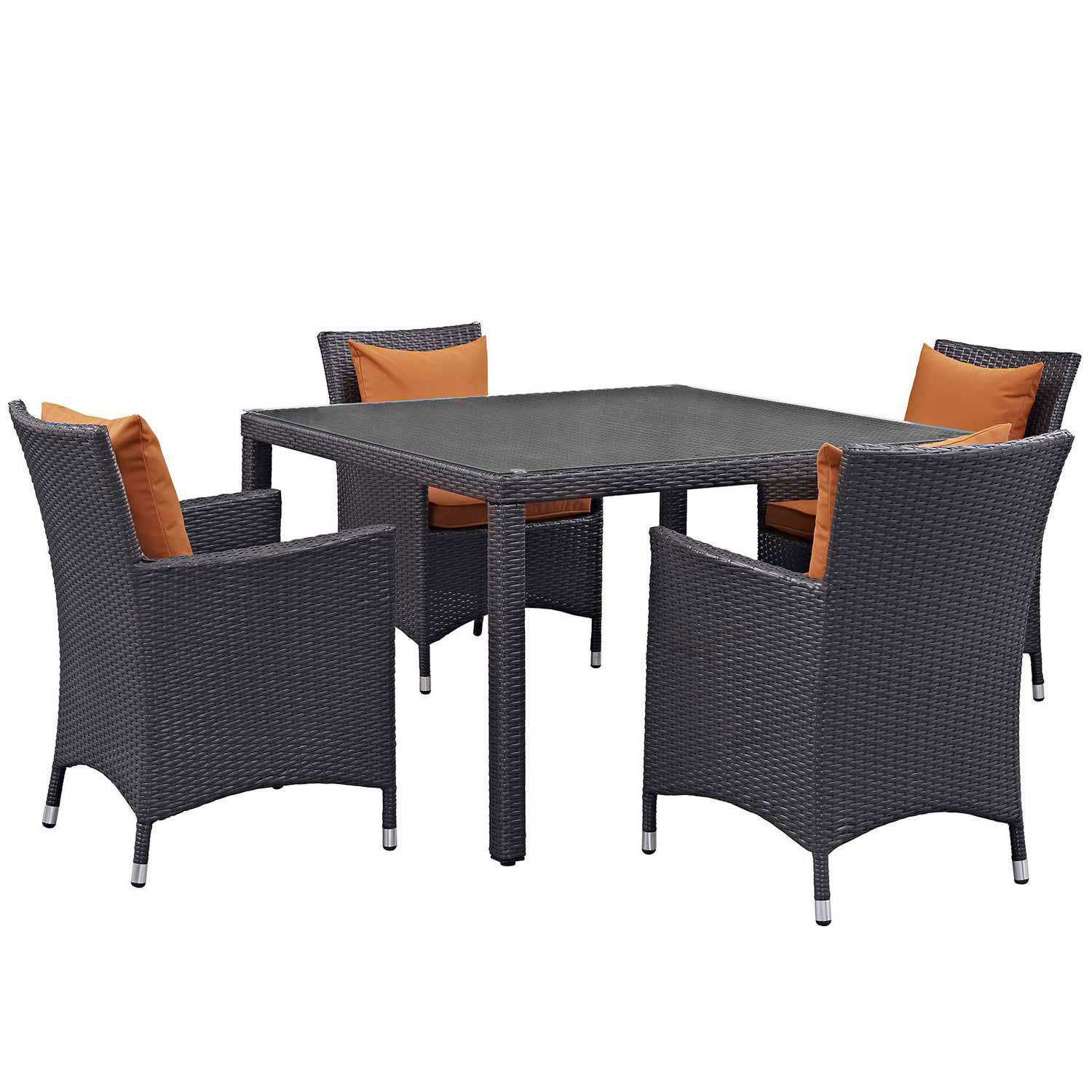 Modway Convene 5 Piece Outdoor Patio Dining Set - Espresso Orange