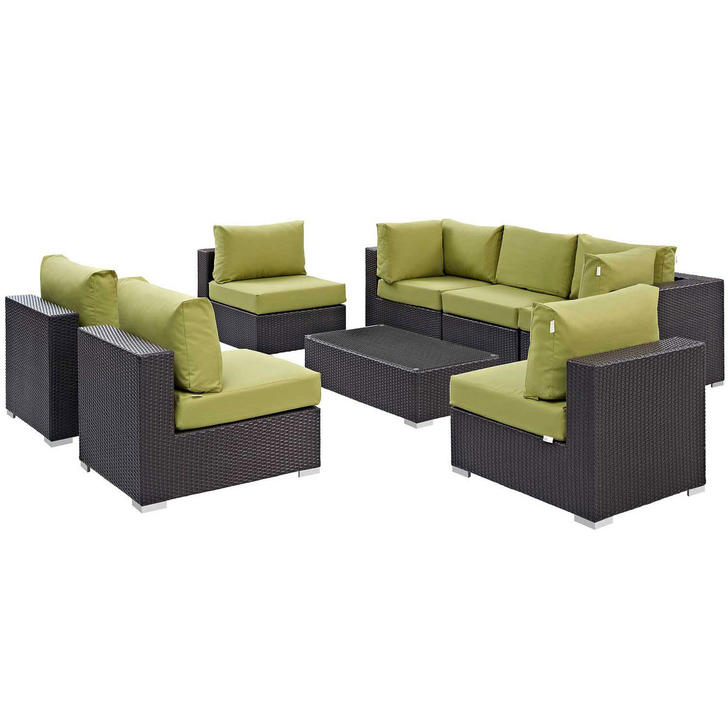 Modway Convene 8 Piece Outdoor Patio Sectional Set - Espresso Peridot