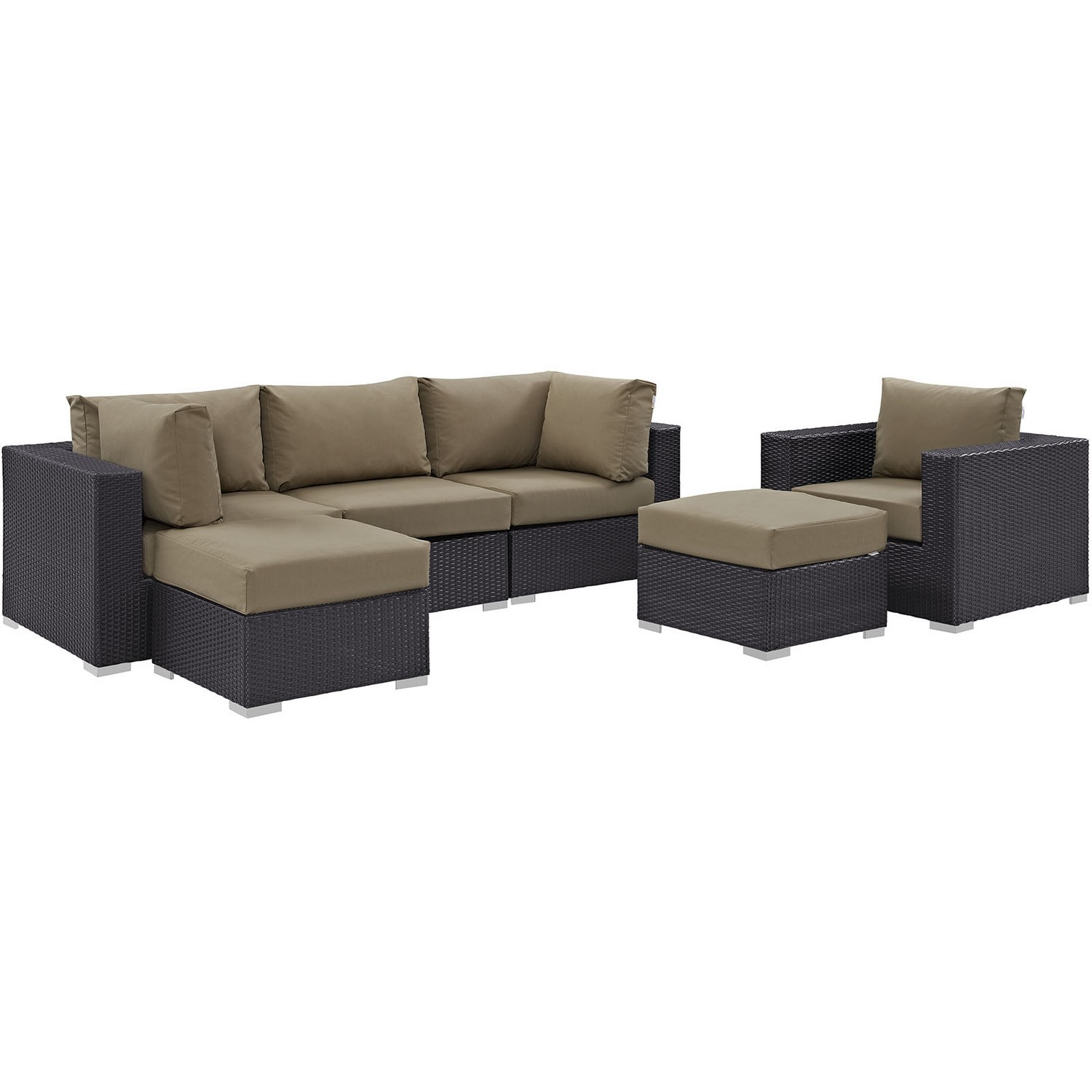 Modway Convene 6 Piece Outdoor Patio Sectional Set - Espresso Mocha