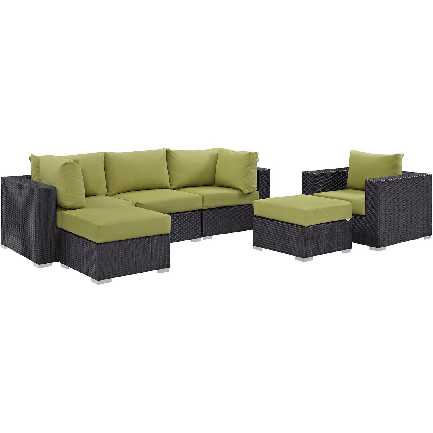 Modway Convene 6 Piece Outdoor Patio Sectional Set - Espresso Peridot