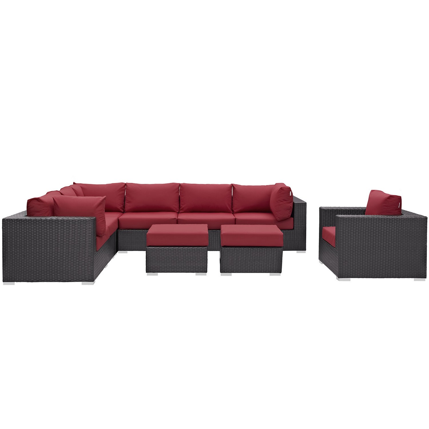 Modway Convene 9 Piece Outdoor Patio Sectional Set - Espresso Red