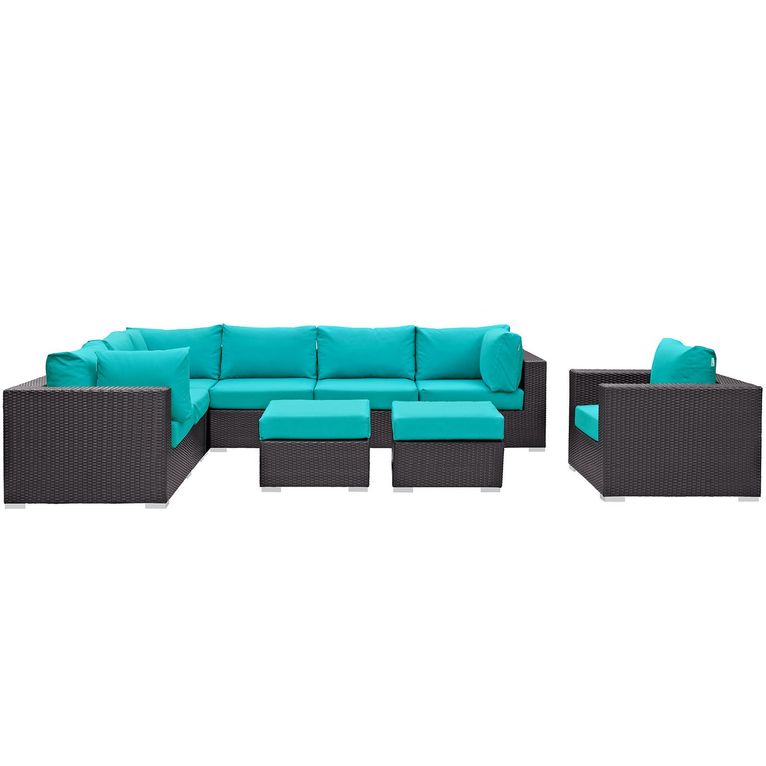 Modway Convene 9 Piece Outdoor Patio Sectional Set - Espresso Turquoise