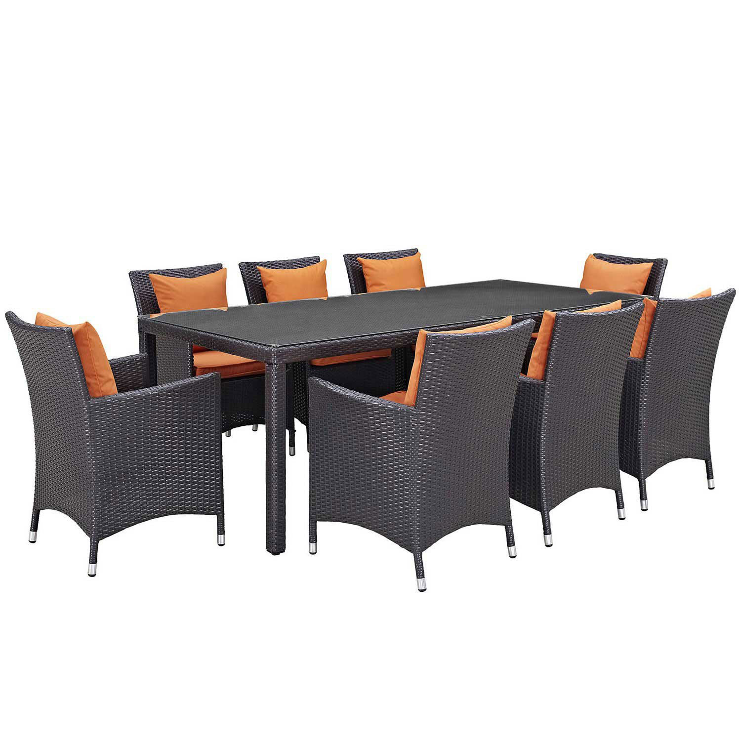 Modway Convene 9 Piece Outdoor Patio Dining Set - Espresso Orange