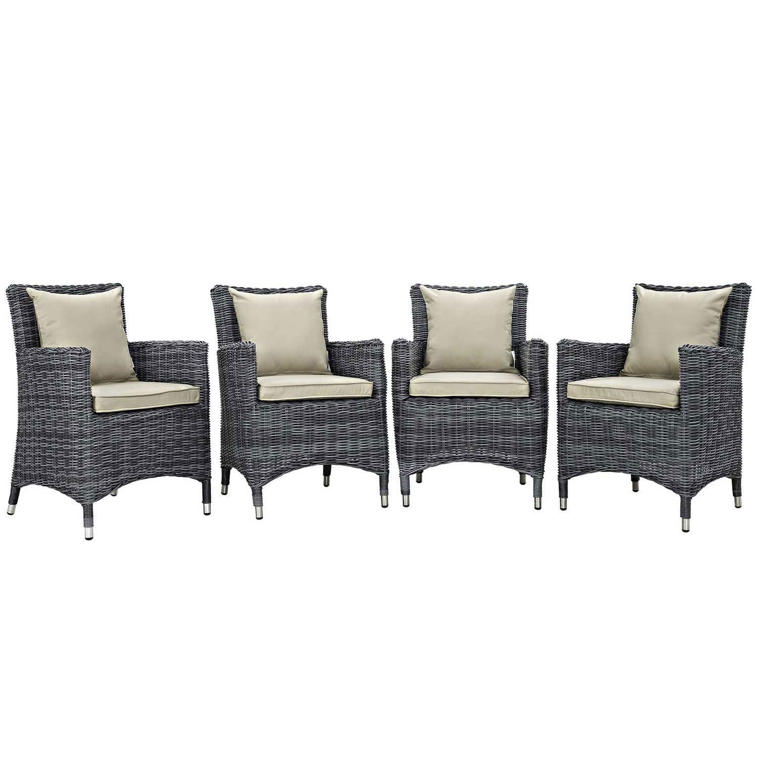 Modway Summon 4 Piece Outdoor Patio Sunbrella Dining Set - Antique Canvas Beige