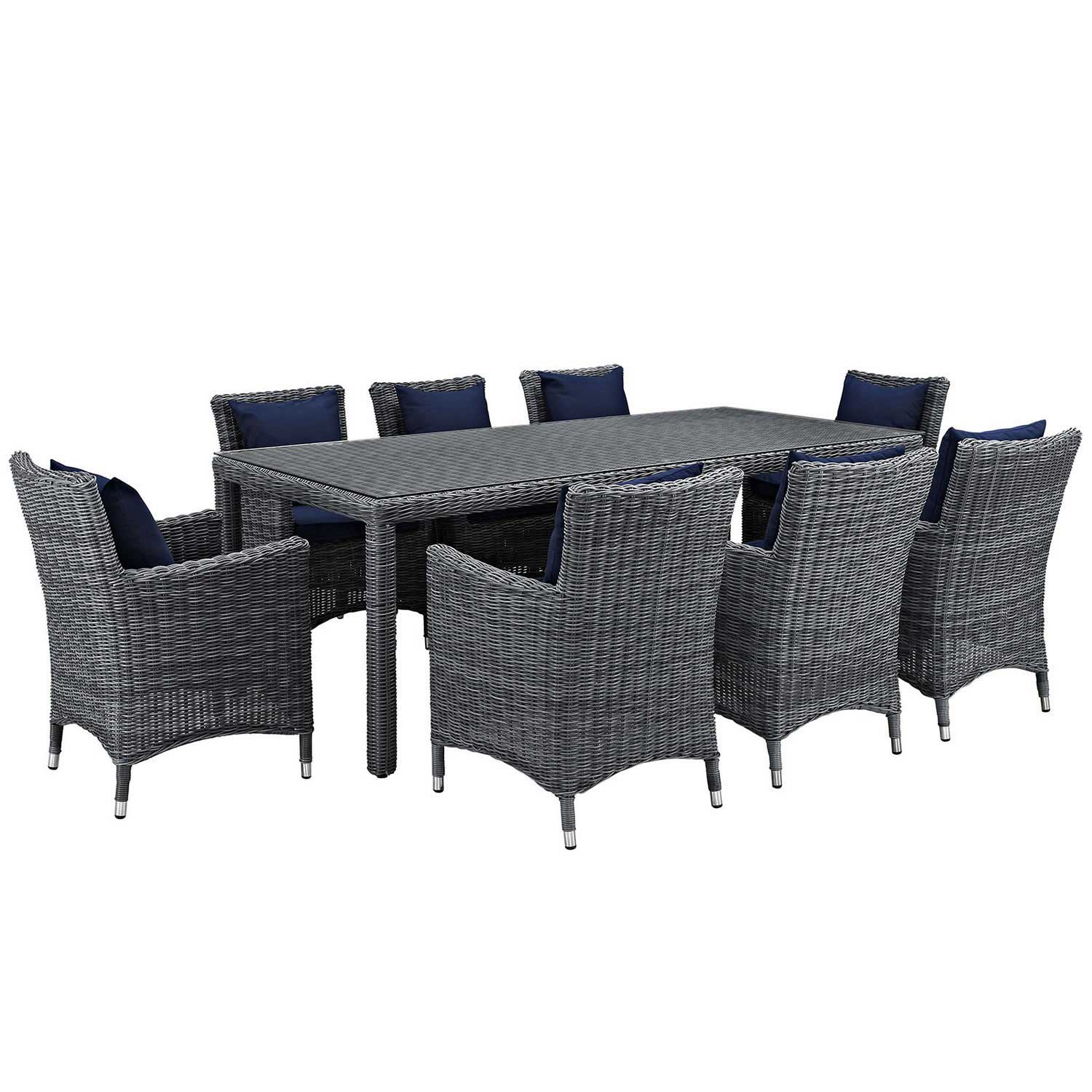 Modway Summon 9 Piece Outdoor Patio Sunbrella Dining Set - Canvas Navy