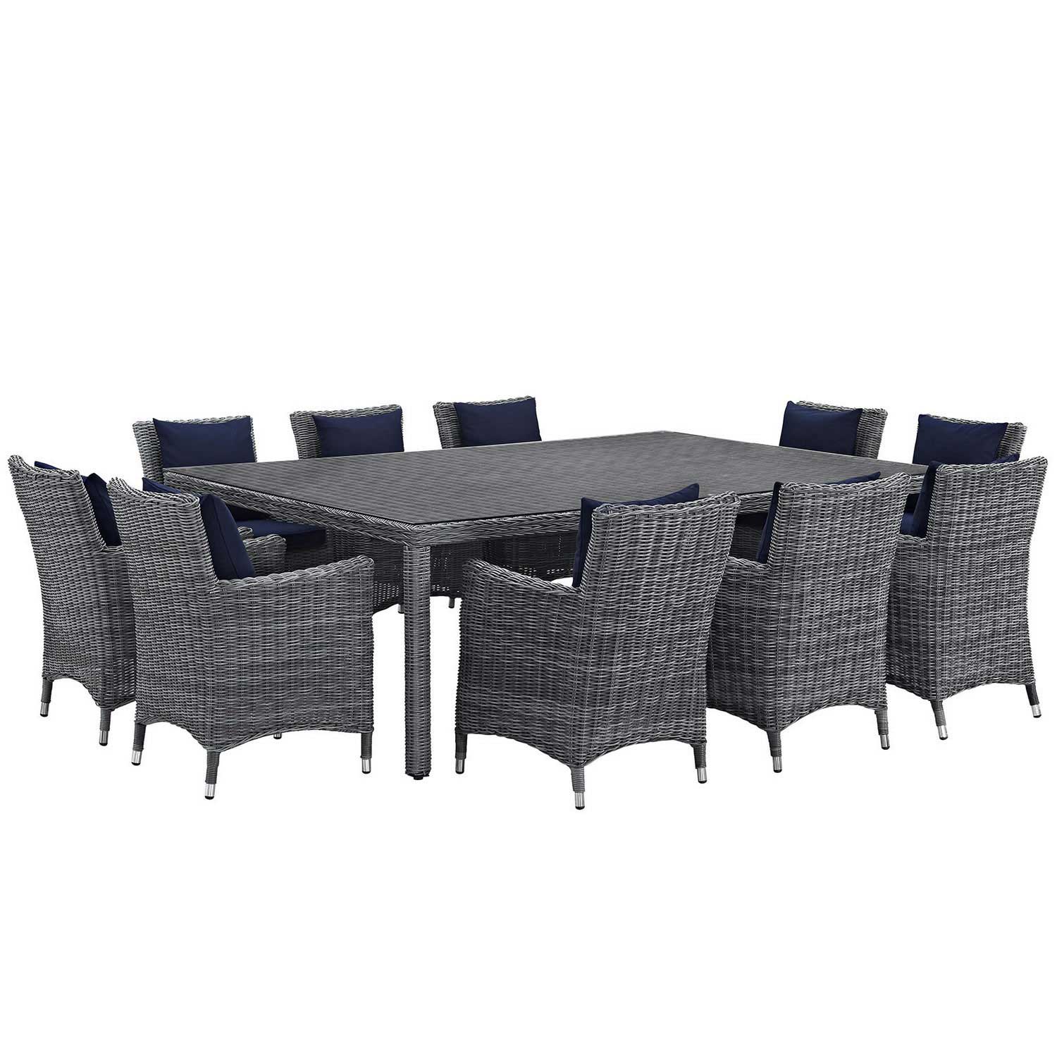 Modway Summon 11 Piece Outdoor Patio Sunbrella Dining Set - Canvas Navy