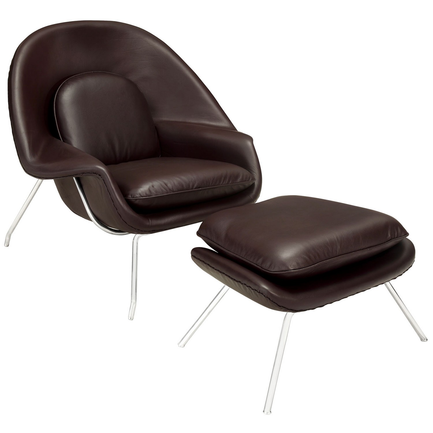 Modway W Leather Lounge Chair - Dark Brown