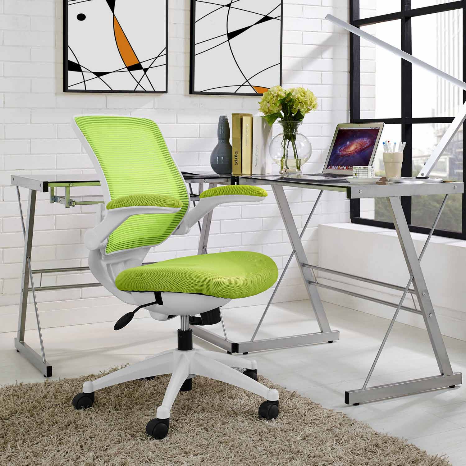 Modway Edge White Base Office Chair - Green