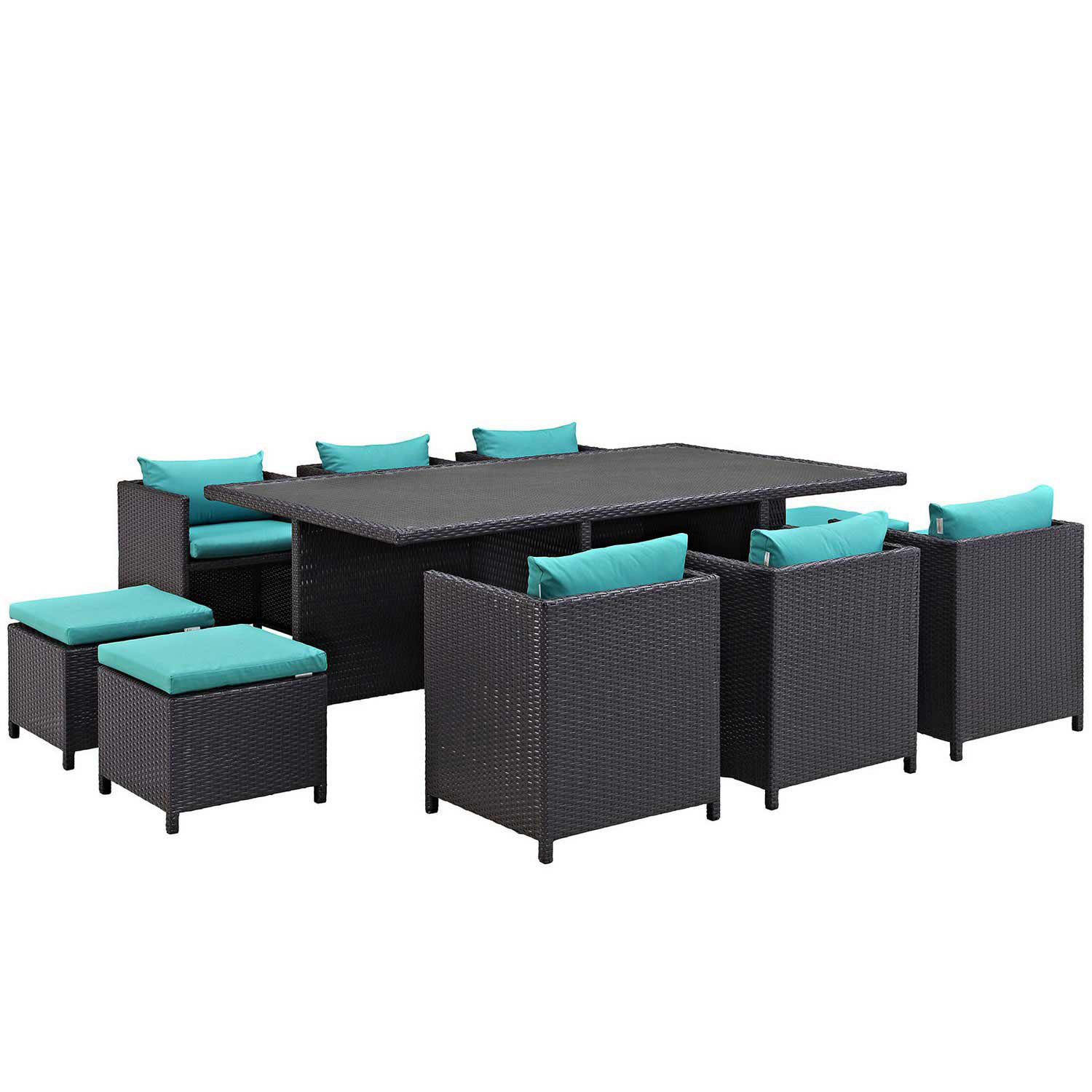 Modway Reversal 11 Piece Outdoor Patio Dining Set - Espresso Turquoise