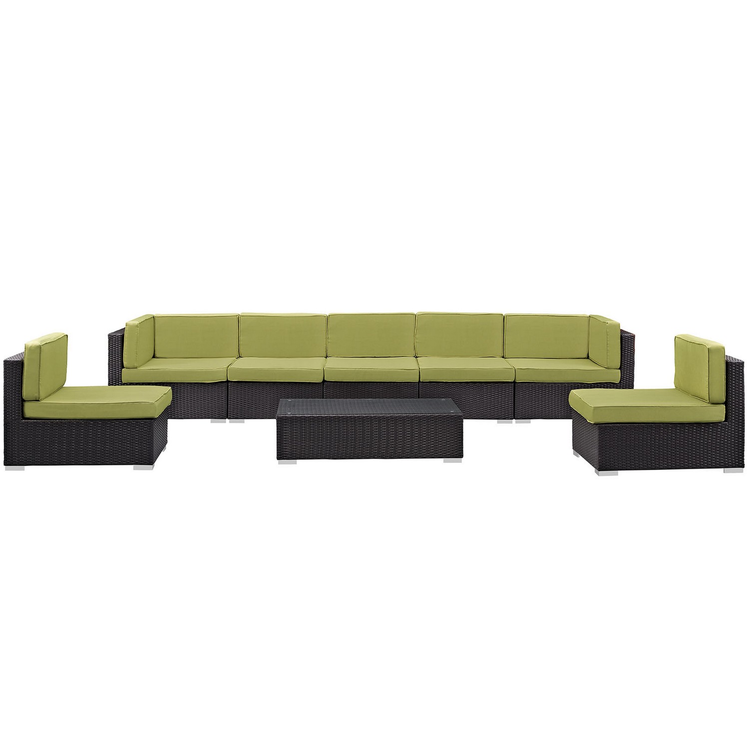 Modway Aero 7 Piece Outdoor Patio Sectional Set Espresso Peridot MW