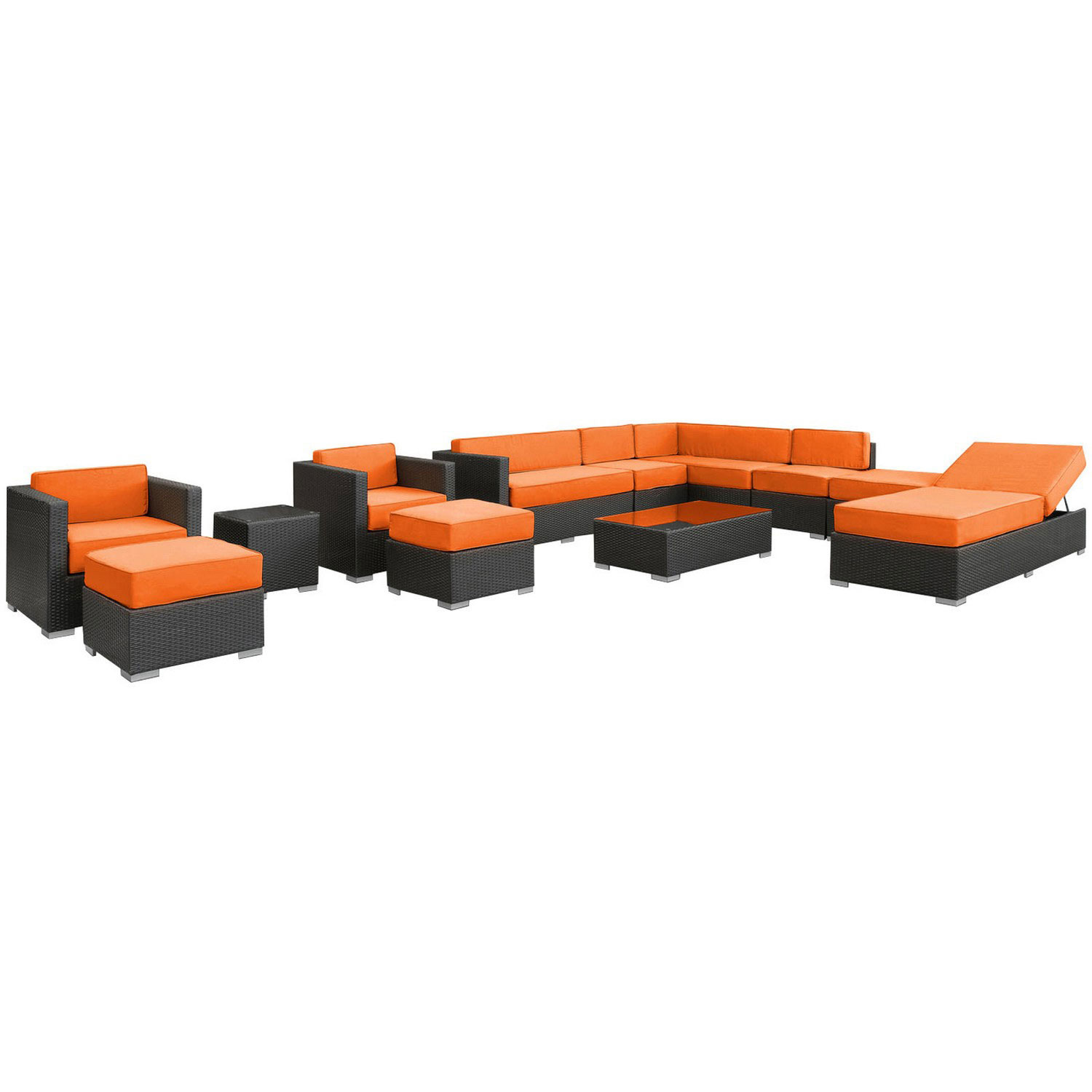 Modway Fusion 12 Piece Outdoor Patio Sectional Set - Espresso/Orange