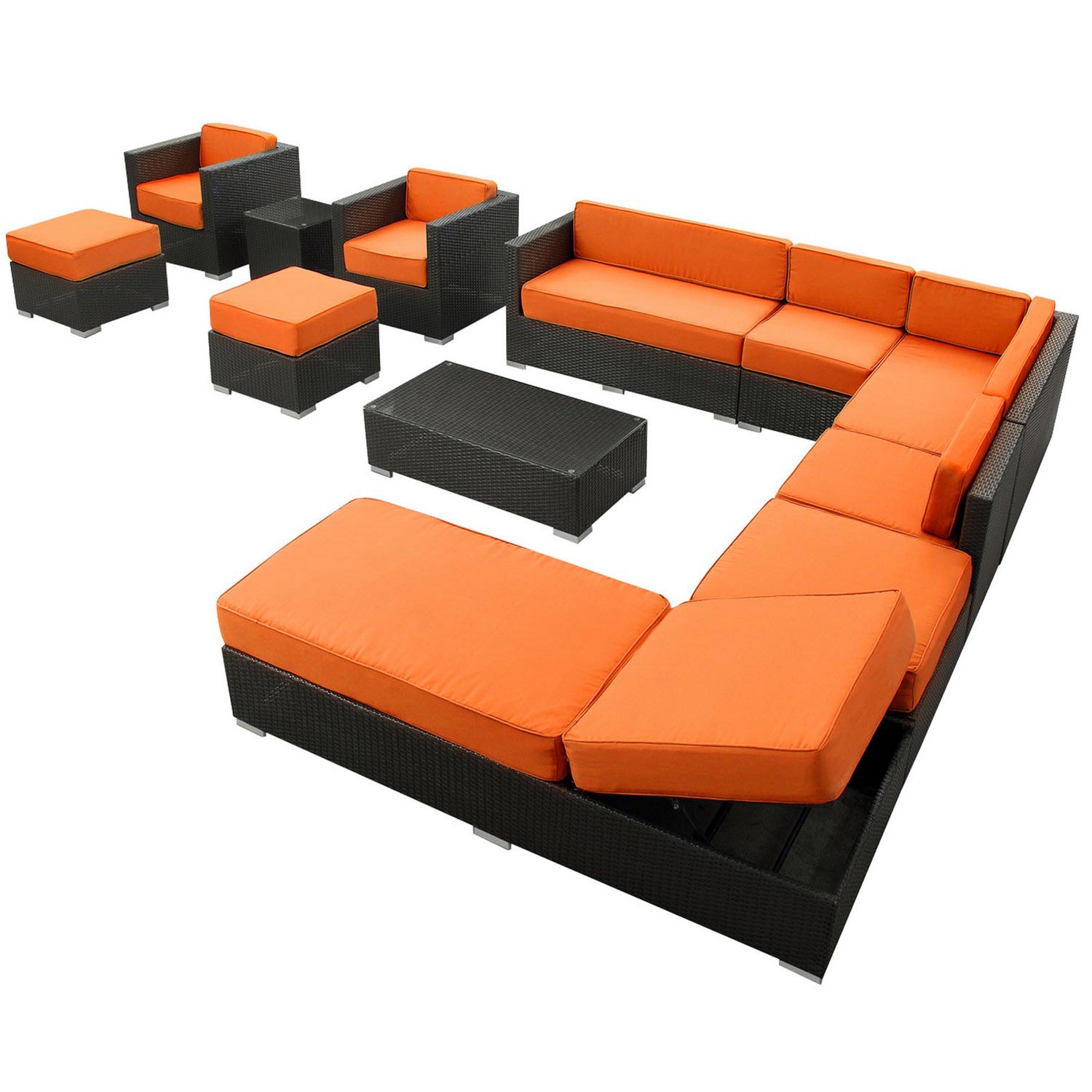 Modway Fusion 12 Piece Outdoor Patio Sectional Set - Espresso/Orange