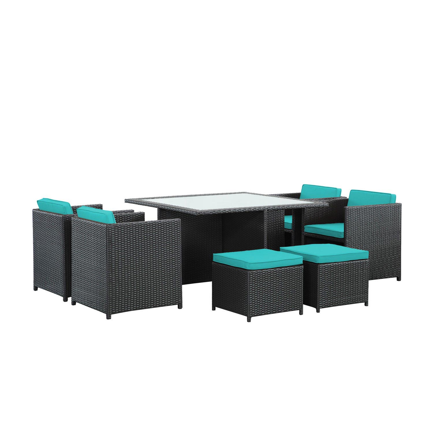 Modway Inverse 9 Piece Outdoor Patio Dining Set - Espresso/Turquoise