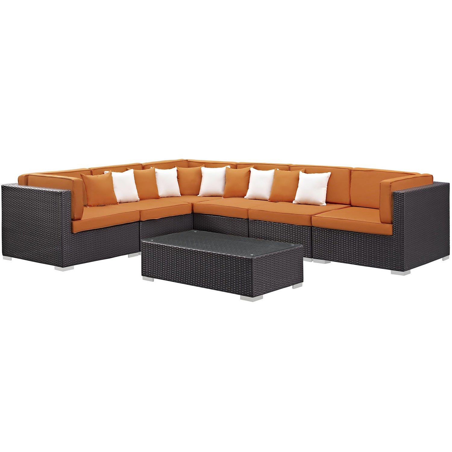 Modway Lambid 7 Piece Outdoor Patio Sectional Set Espresso/Orange MW