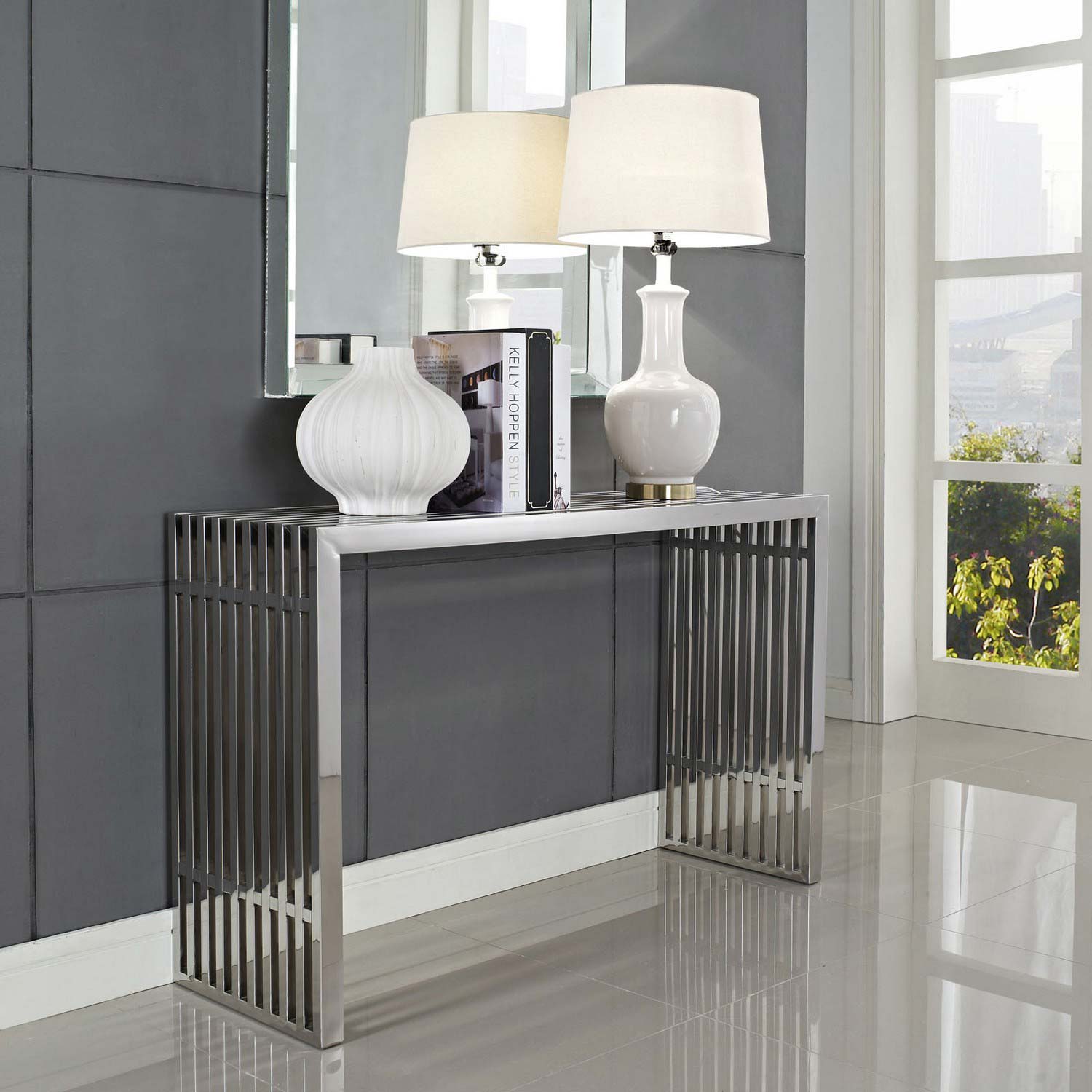 Modway Gridiron Console Table - Silver