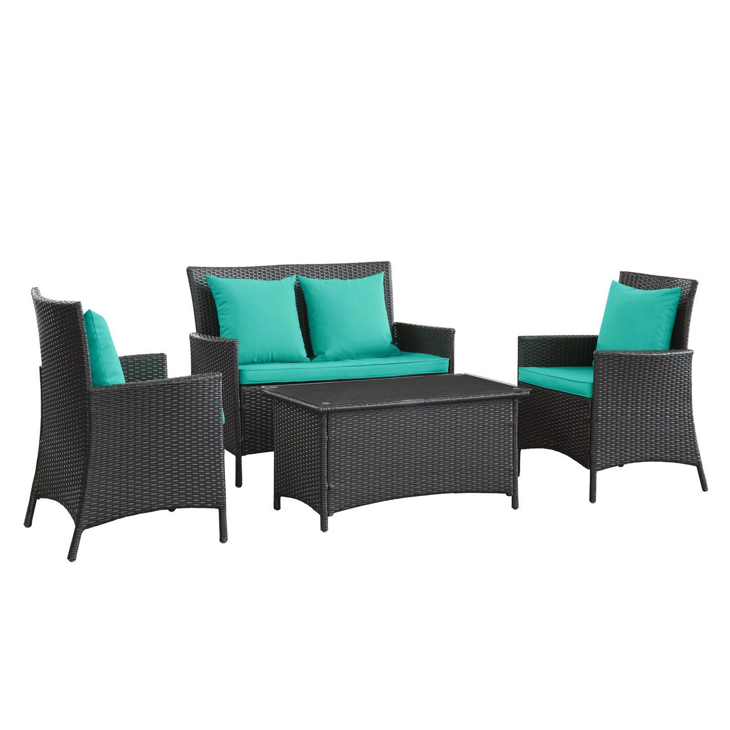 Modway Flourish 4 Piece Outdoor Patio Sofa Set - Espresso/Turquoise