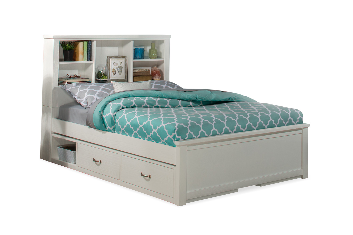 NE Kids Highlands Bookcase Bed with (2) Storage Units - White