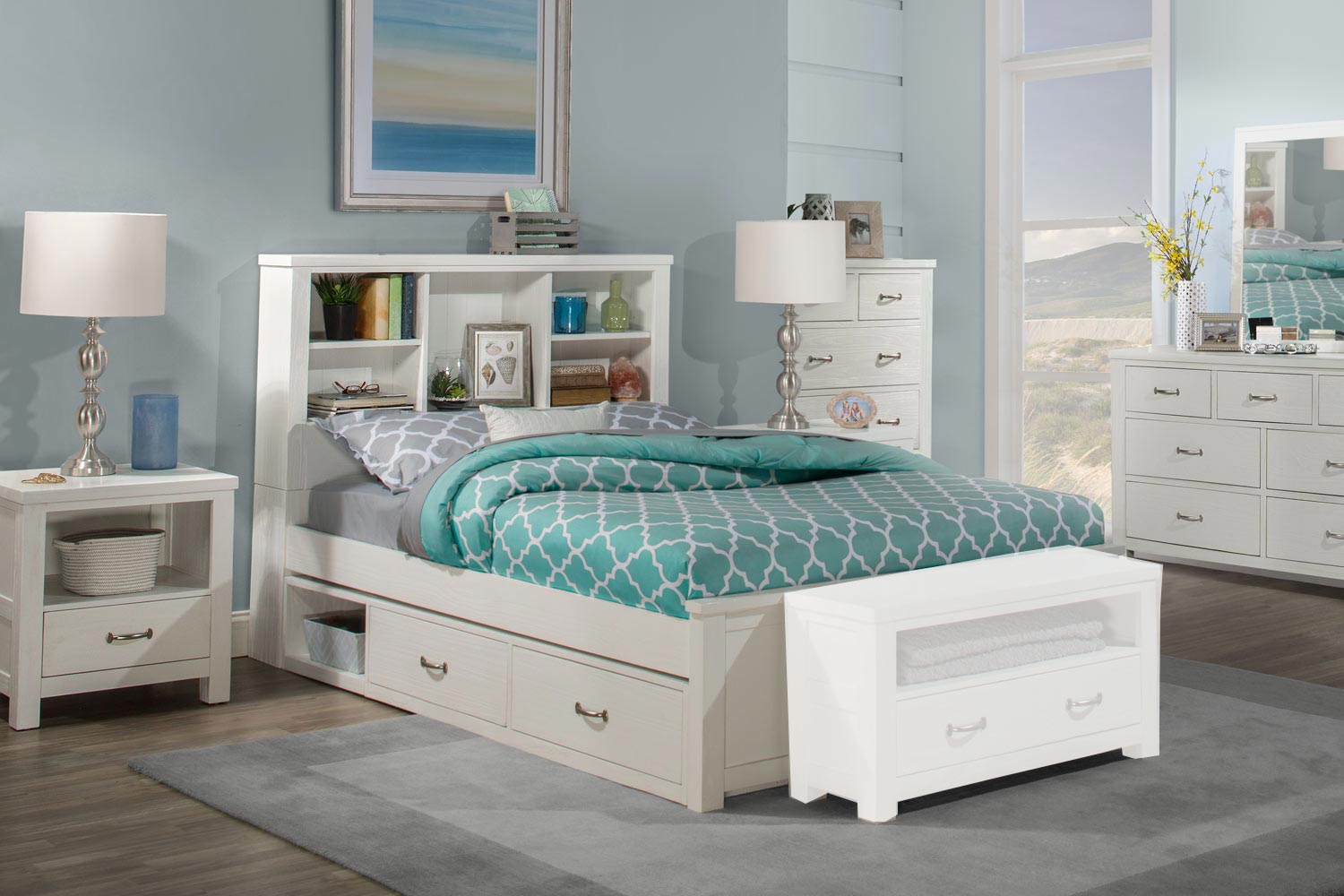 NE Kids Highlands Bookcase Bedroom Set with Storage Unit - White