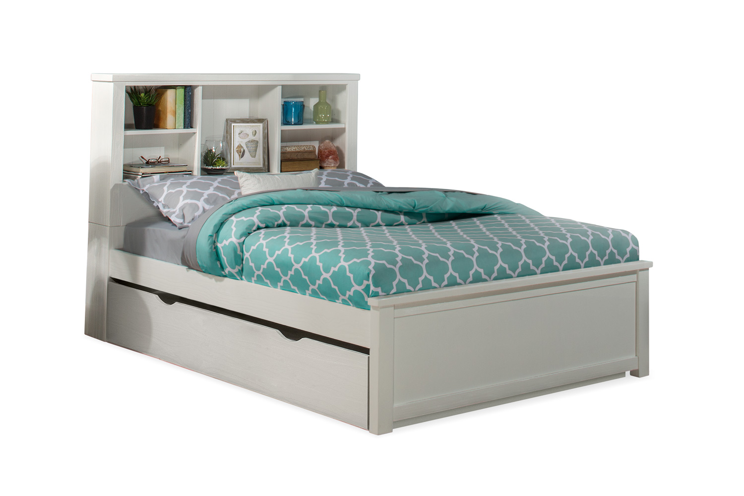 NE Kids Highlands Bookcase Bed with Trundle - White
