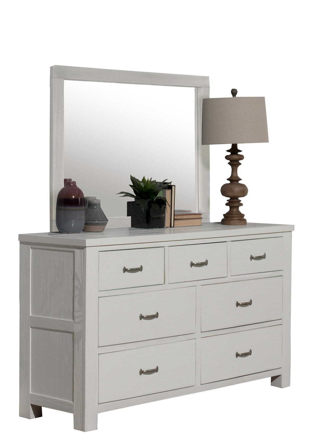 NE Kids Highlands 7 Drawer Dresser with Mirror - White Finish