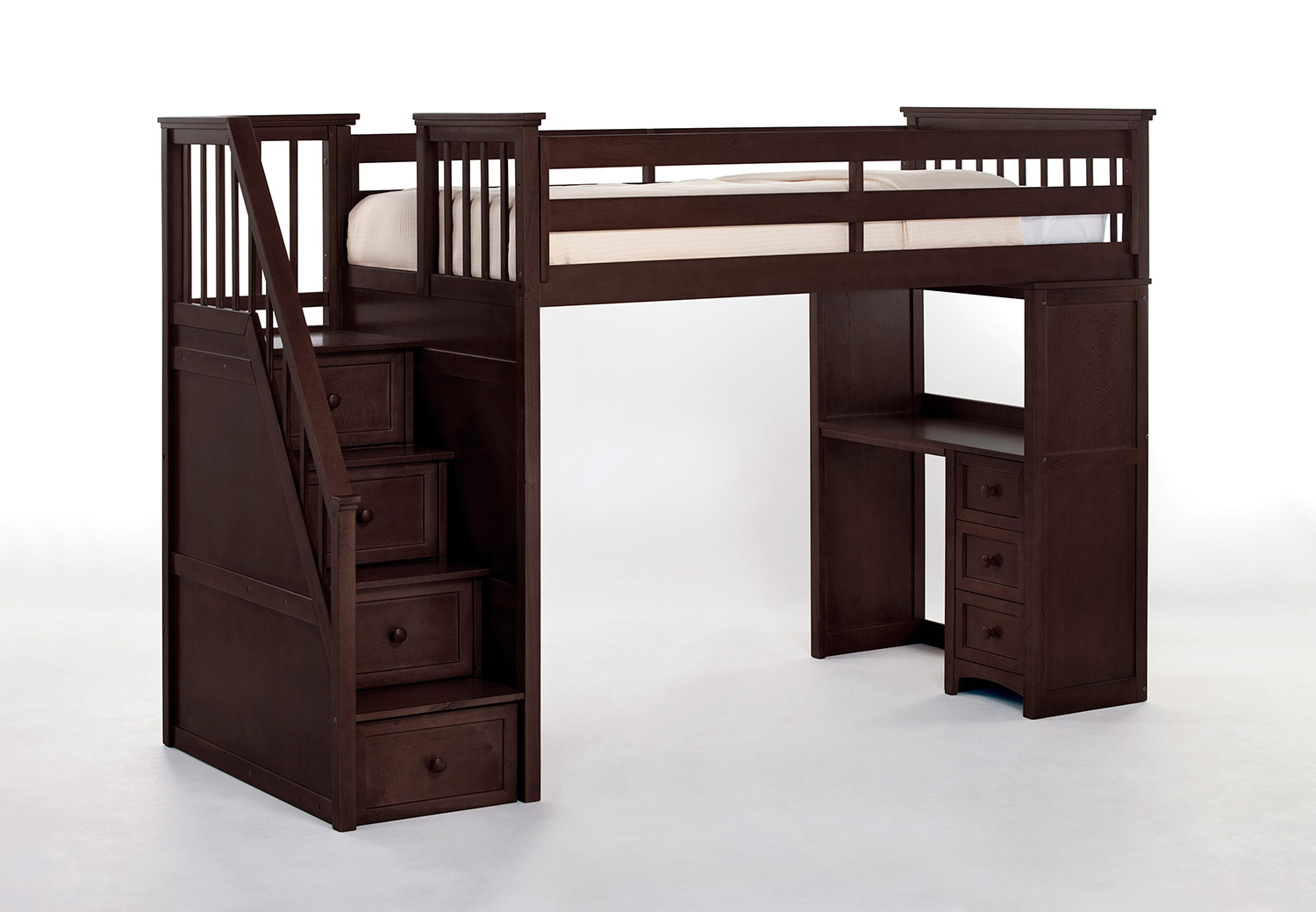 NE Kids SchoolHouse Stair Loft Bed with Desk End - Chocolate