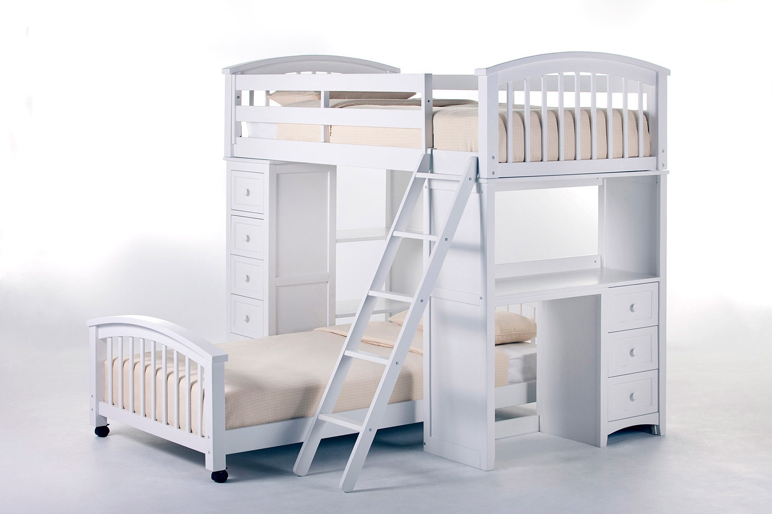NE Kids SchoolHouse Student Loft Bed with Twin Lower Bed - White