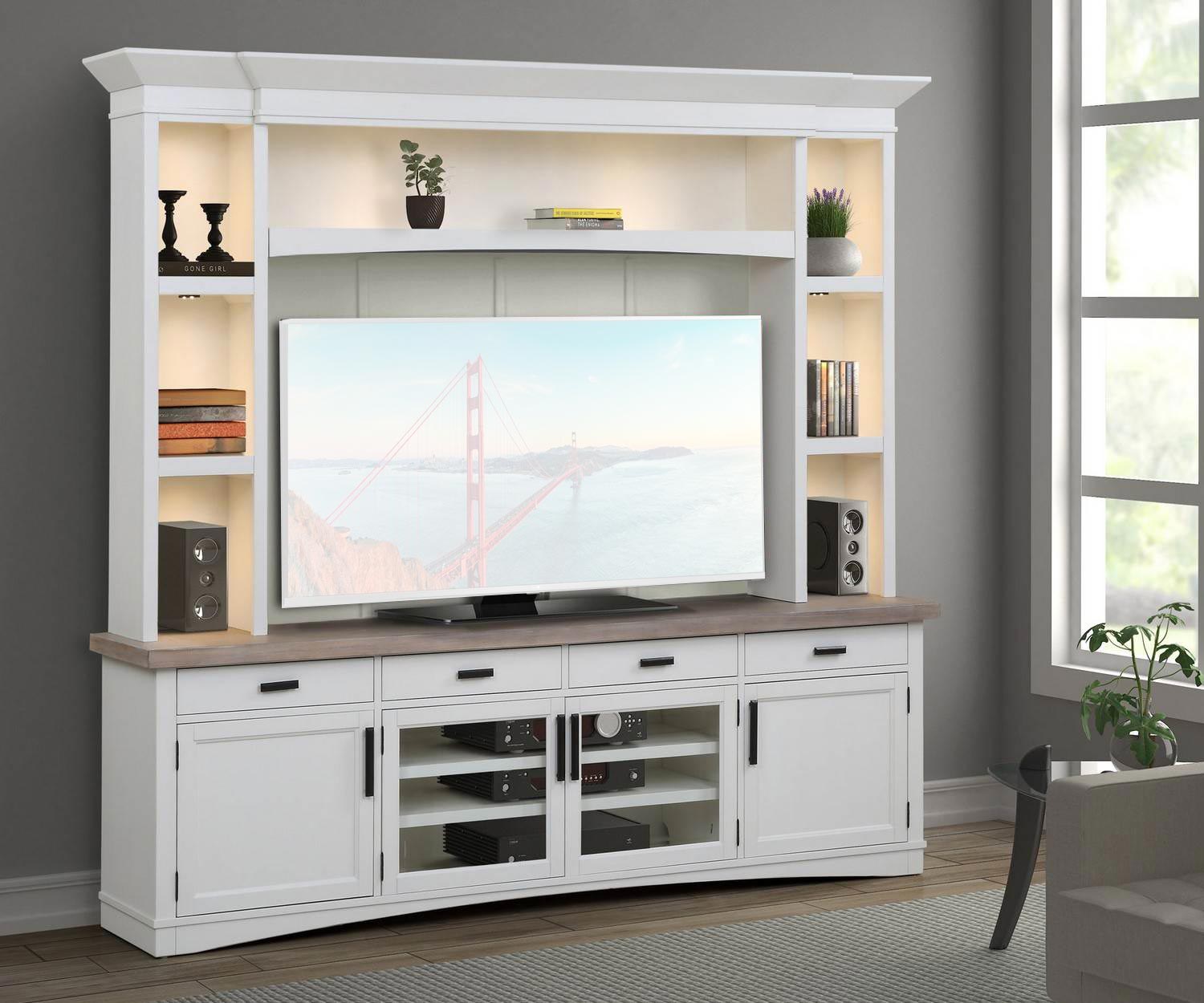 Parker House Americana Modern 92 Inch TV Console with Hutch, Backpanel and LED Lights - Cotton