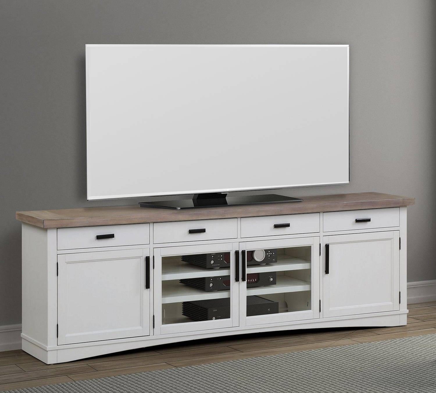 Parker House Americana Modern 92 Inch TV Console - Cotton with Weathered Natural top